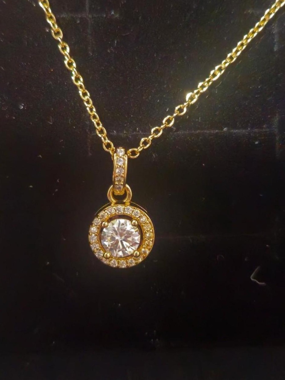 Gold Crystal Halo Pendant Necklace - Women Jewelry
